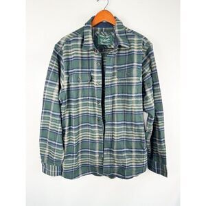 Woolrich Large Men's Brawny Dusty Olive Green Flannel Shirt 100% Cotton Outdoor